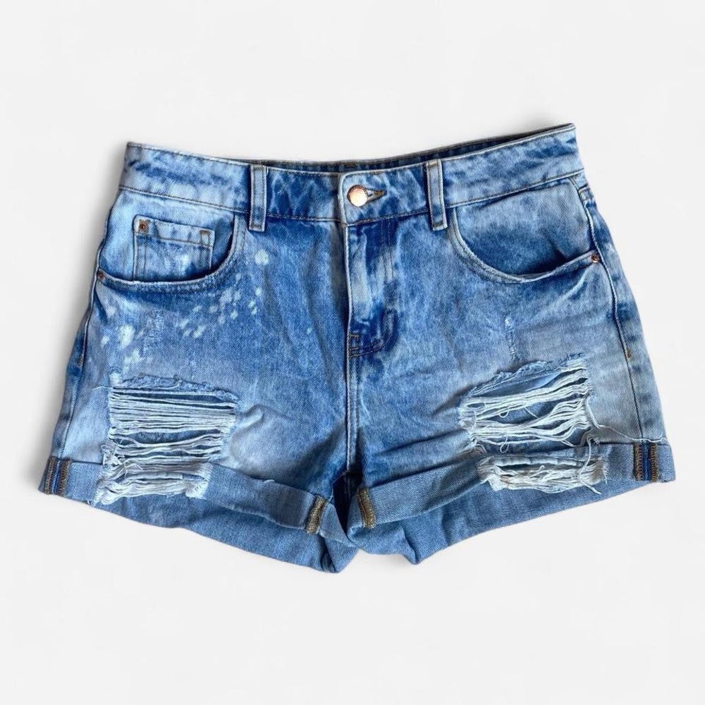 Zara Acid Washed Distressed Denim Shorts